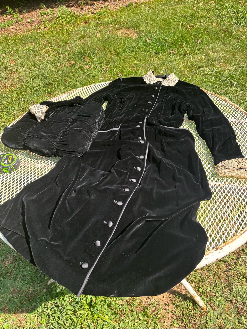 Vintage 40s Carlye Velvet Coat Dress Matching Muff Set Handwarmer S As-Is - Picture 3 of 16